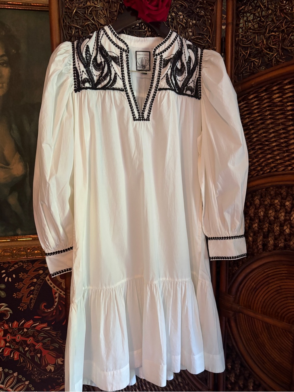 Scarlett Poppies White Embroidered Mini Dress S Boho Resort Puff Sleeve